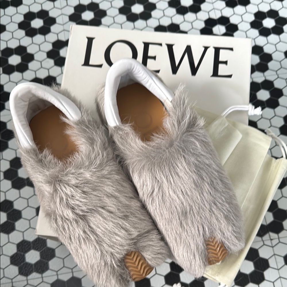 Loewe Gray Sneakers with Plush Fur